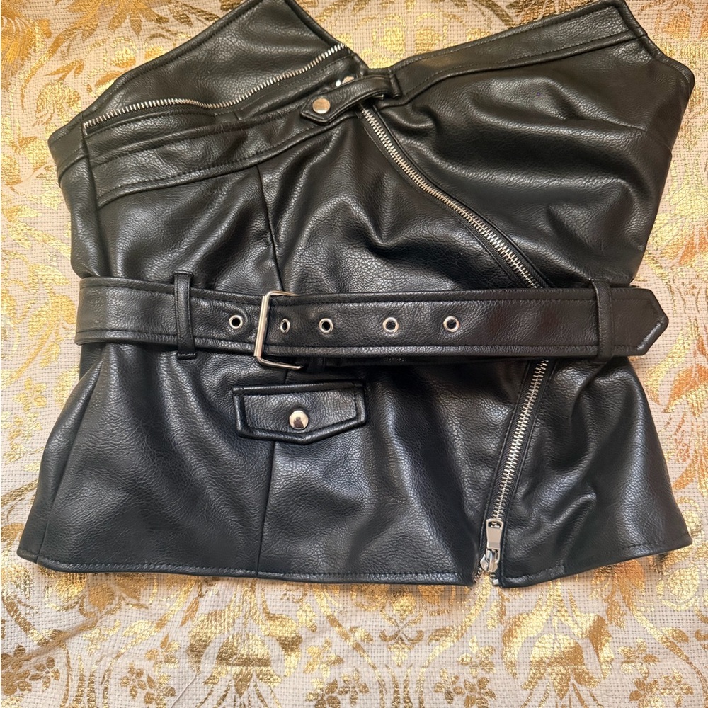 Zara Black Faux Leather Top